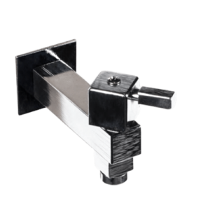 Rubinetto moderno con profilo squadrato valvola superiore cromato. ideale nei lavandini di design