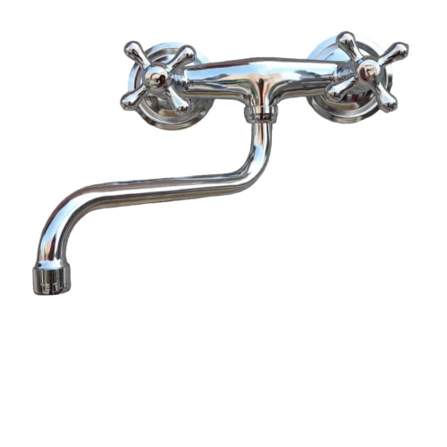 Rubinetto Da Lavello A Doppio Manico Con Bocca Girevole - Miscelatore Monocomando In Ottone Cromato, Per Lavello Doppia Vasca - Foto 3