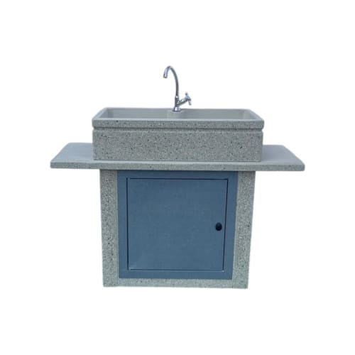 Lavandino 80x40 con base e ripiano integrato centrale, colore Bardiglio, sportello Grigio dolomite