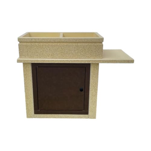 Lavandino da esterno 80x40 con base e ripiano integrato a destra, colore giallo siena, sportello corten
