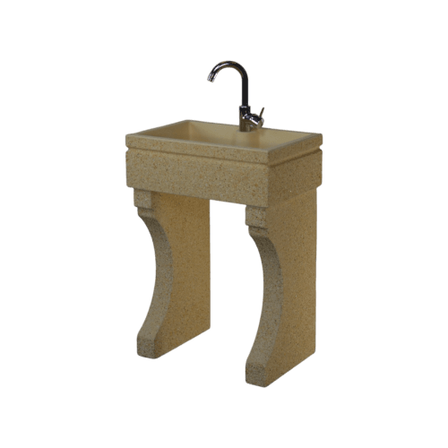 Lavandino da esterno 60x40 con predisposizione per rubinetto in appoggio, con di coppia piedi, colore giallo siena