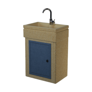 Lavandino 60x40 con base, vasca con predisposizione per rubinetto in appoggio, sportello in metallo grigio dolomite, colore giallo siena