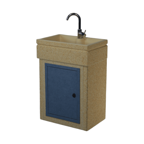 Lavandino 60x40 con base, vasca con predisposizione per rubinetto in appoggio, sportello in metallo grigio dolomite, colore giallo siena