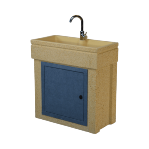 Lavandino 80x40 con base, vasca con predisposizione per rubinetto in appoggio, sportello in metallo grigio dolomite, colore giallo siena