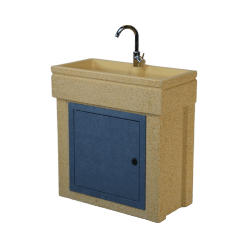 Lavandino 80x40 con base, vasca con predisposizione per rubinetto in appoggio, sportello in metallo grigio dolomite, colore giallo siena