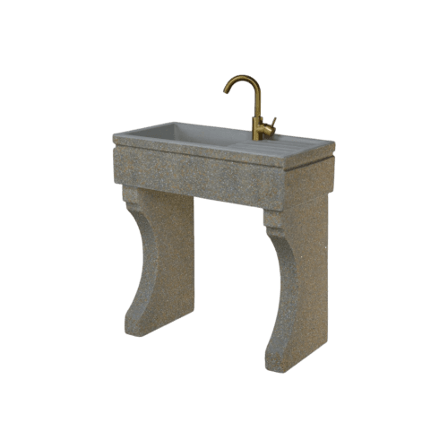 Lavandino 80x40 modello vasca e gocciolatoio con predisposizione per rubinetto in appoggio, vasca e coppia piedi, colore sabbia