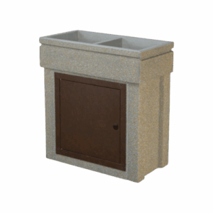 Lavandino 80x40 con base, modello doppia vasca, sportello in metallo corten, colore sabbia