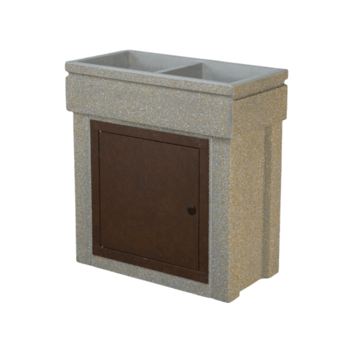 Lavandino 80x40 con base, modello doppia vasca, sportello in metallo corten, colore sabbia