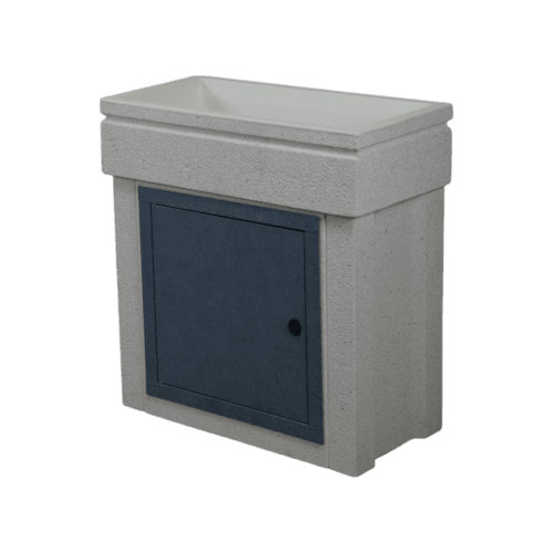 Lavandino 80x40 con base, modello tutta vasca, sportello in metallo grigio dolomite, colore bianco carrara