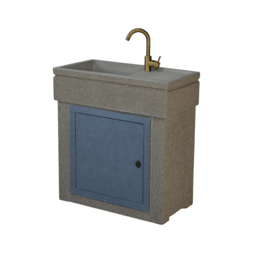 Lavandino 80x40 con base, modello vasca e gocciolatoio con predisposizione per rubinetto in appoggio, sportello in metallo grigio dolomite, colore garda grey