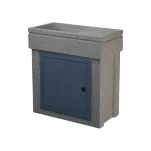 Lavandino 80x40 con base, modello vasca e gocciolatoio, sportello in metallo grigio dolomite, colore bardiglio