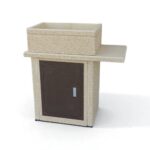 Lavandino 60x40 tutta vasca con base e ripiano di appoggio, colore giallo siena, con sportello in metallo corten