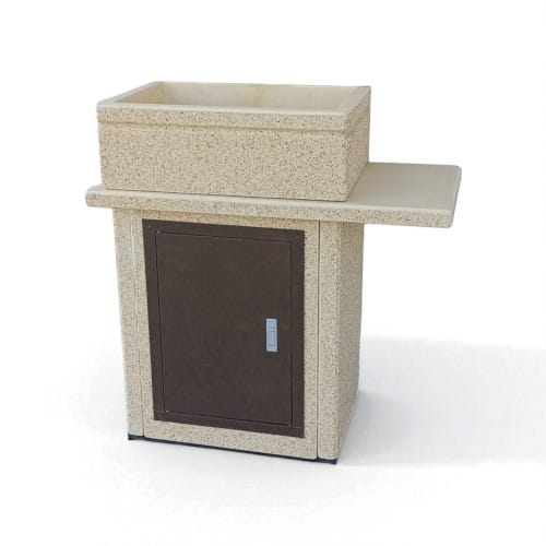 Lavandino 60x40 tutta vasca con base e ripiano di appoggio, colore giallo siena, con sportello in metallo corten